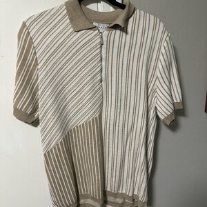 Topman Beige and White Striped Polo Shirt